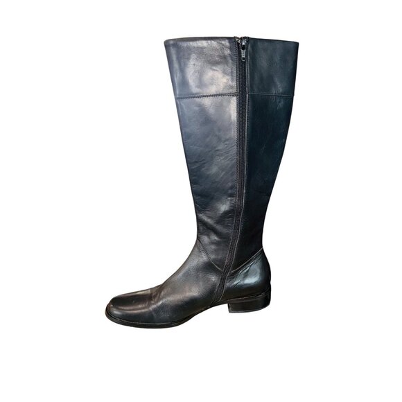 Alfani Women 9.5 Black Leather Knee-High Preppy Money Boot Studded Equestrian - Picture 4 of 10